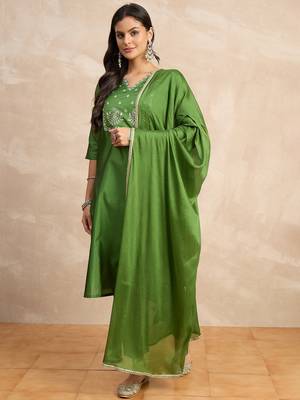 Light-green premium designer festive wear readymade suit 2