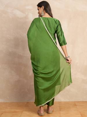 Light-green premium designer festive wear readymade suit 4