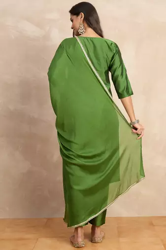 Light-green premium designer festive wear readymade suit