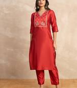 Red premium designer festive wear readymade suit