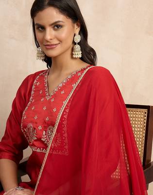 Red premium designer festive wear readymade suit 3
