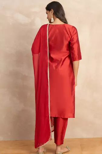 Red premium designer festive wear readymade suit