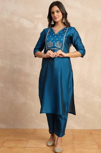 Teal premium designer festive wear readymade suit