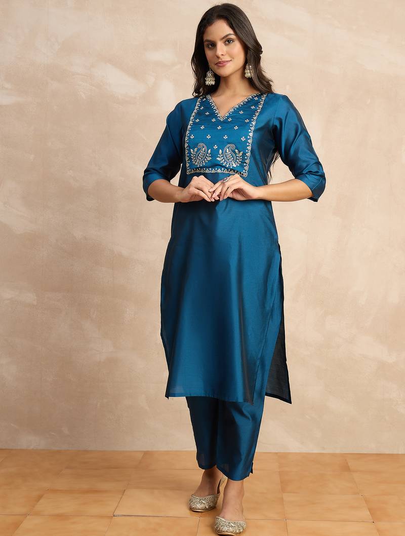 Teal premium designer festive wear readymade suit