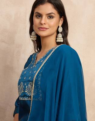 Teal premium designer festive wear readymade suit 2