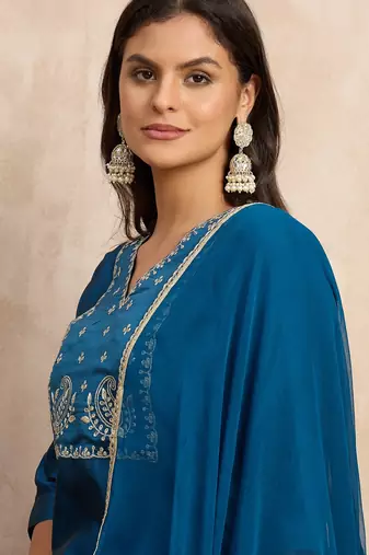 Teal premium designer festive wear readymade suit