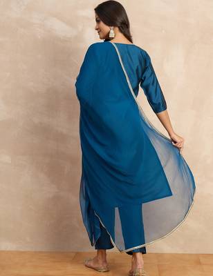 Teal premium designer festive wear readymade suit 3