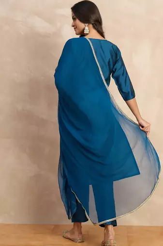 Teal premium designer festive wear readymade suit