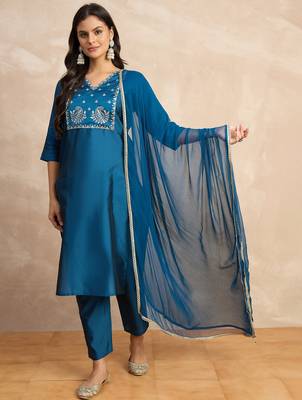 Teal premium designer festive wear readymade suit 4