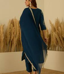Teal premium designer festive wear readymade suit