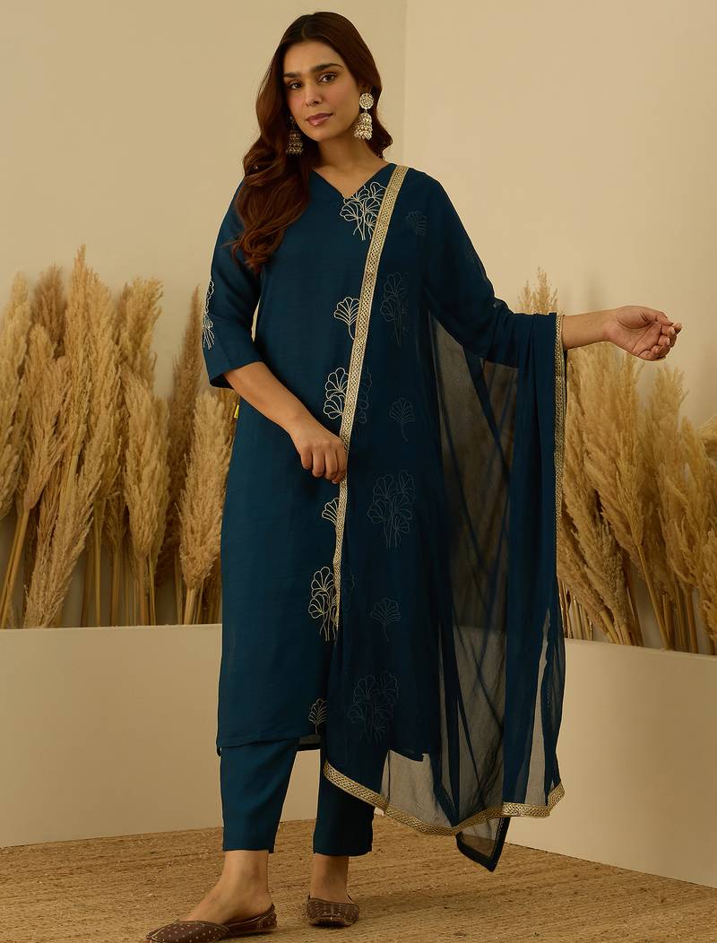 Teal premium designer festive wear readymade suit
