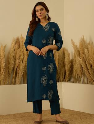 Teal premium designer festive wear readymade suit 4