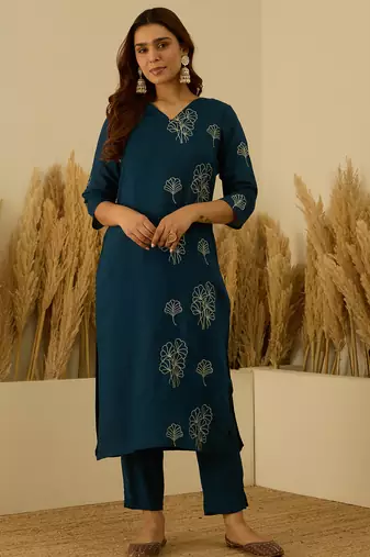 Teal premium designer festive wear readymade suit