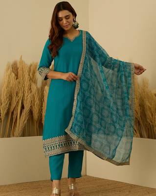 Sea-green premium designer festive wear readymade suit 1