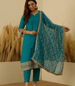 Sea-green premium designer festive wear readymade suit