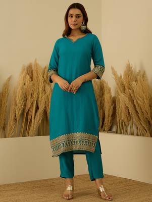 Sea-green premium designer festive wear readymade suit 3