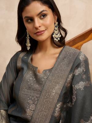 Grey premium designer festive wear readymade suit 2