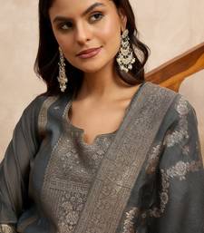 Grey premium designer festive wear readymade suit