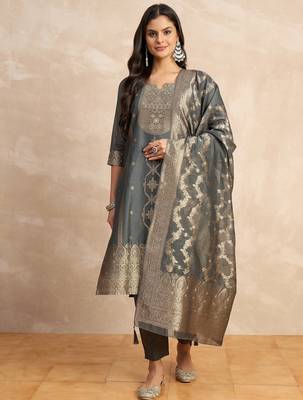 Grey premium designer festive wear readymade suit 1