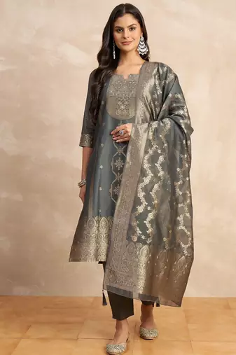 Grey premium designer festive wear readymade suit