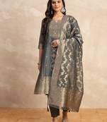 Grey premium designer festive wear readymade suit