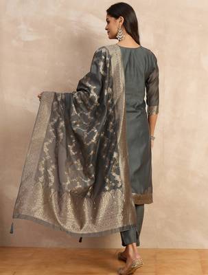 Grey premium designer festive wear readymade suit 4