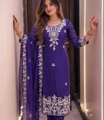 Women's Embroidered Roman silk blend Kurta Pant with Dupatta Set