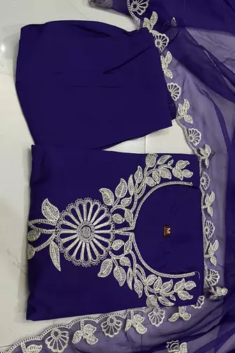 Women's Embroidered Roman silk blend Kurta Pant with Dupatta Set