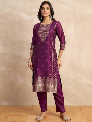 Purple premium designer festive wear readymade suit 4