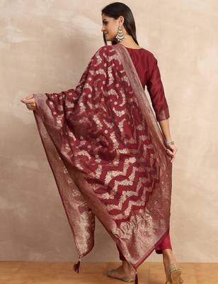 Red premium designer festive wear readymade suit 2
