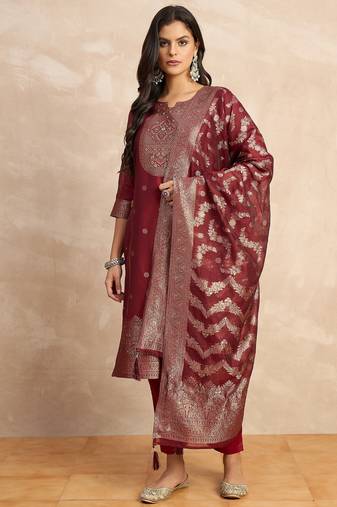 Red premium designer festive wear readymade suit