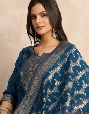 Teal-blue premium designer festive wear readymade suit 2