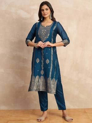 Teal-blue premium designer festive wear readymade suit 4