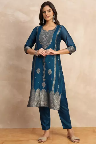 Teal-blue premium designer festive wear readymade suit