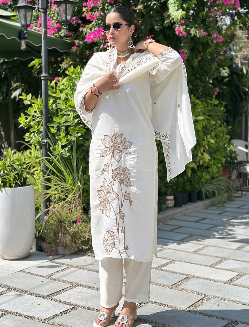 Off-white premium designer festive wear readymade suit