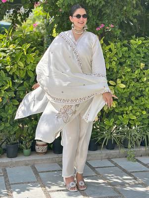 Off-white premium designer festive wear readymade suit 3