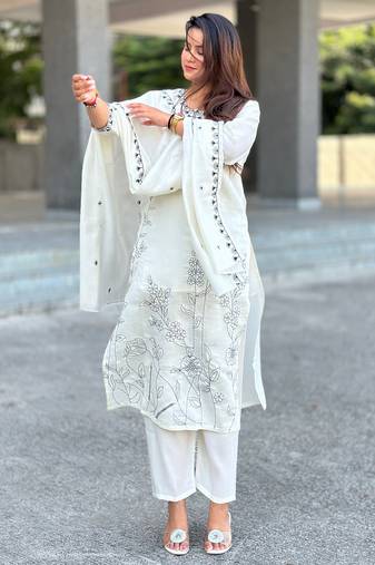 Off-white premium designer festive wear readymade suit