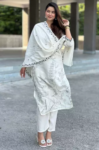 Off-white premium designer festive wear readymade suit