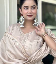 Beige premium designer festive wear readymade suit
