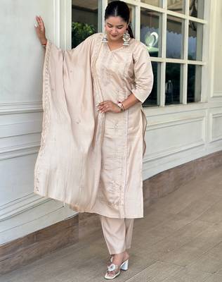 Beige premium designer festive wear readymade suit 3