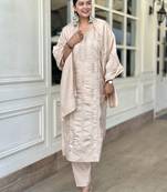 Beige premium designer festive wear readymade suit