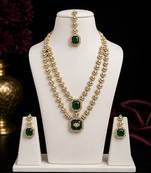 Double Layer Green Kundan Bridal Necklace earring maangtikka Jewellery Set for wedding festival 