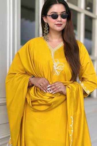 Yellow premium designer festive wear readymade suit