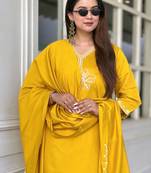 Yellow premium designer festive wear readymade suit