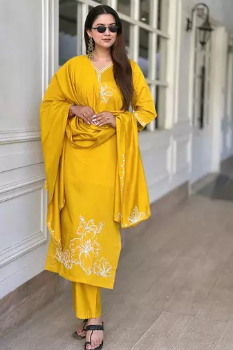 Yellow premium designer festive wear readymade suit