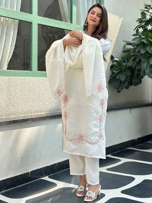 White premium designer festive wear readymade suit 1