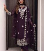 Women's Embroidered silk blend Kurta Pant with Dupatta Set 