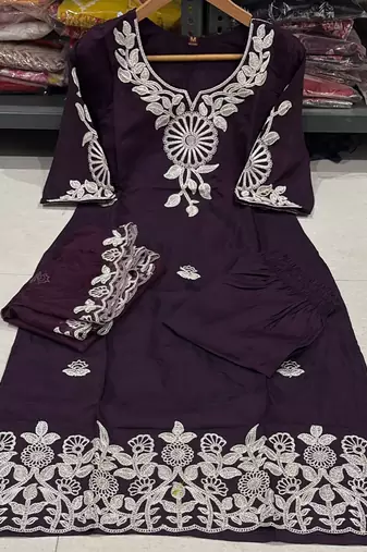 Women's Embroidered silk blend Kurta Pant with Dupatta Set 