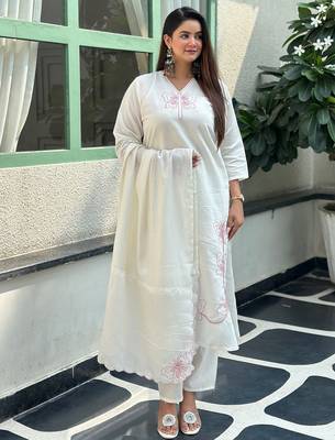 White premium designer festive wear readymade suit 4