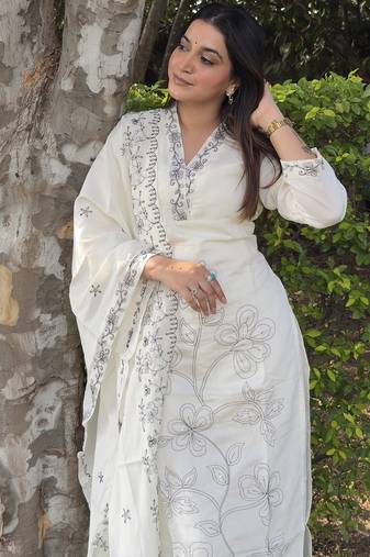 White premium festive wear readymade suit